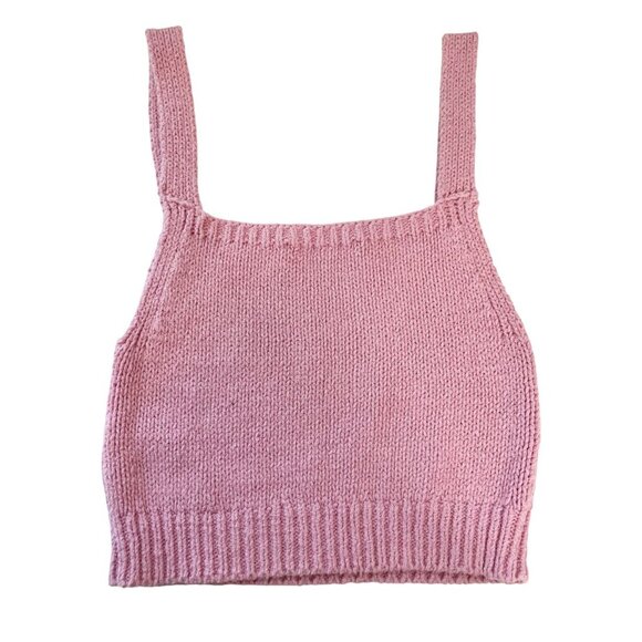 Zara Pink Knit Square Neck Crop Top Tank Minimalist - Size Small - Picture 2 of 4